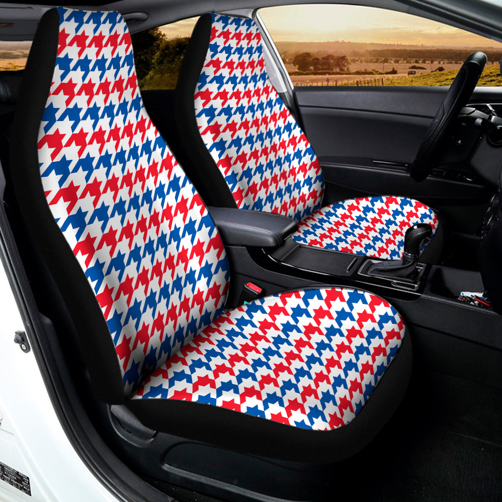 Red Blue And White Houndstooth Print Universal Fit Car Seat Covers