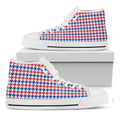 Red Blue And White Houndstooth Print White High Top Sneakers