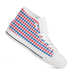 Red Blue And White Houndstooth Print White High Top Shoes