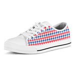 Red Blue And White Houndstooth Print White Low Top Shoes