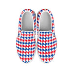 Red Blue And White Houndstooth Print White Slip On Shoes