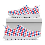 Red Blue And White Houndstooth Print White Sneakers