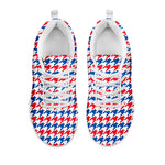Red Blue And White Houndstooth Print White Sneakers