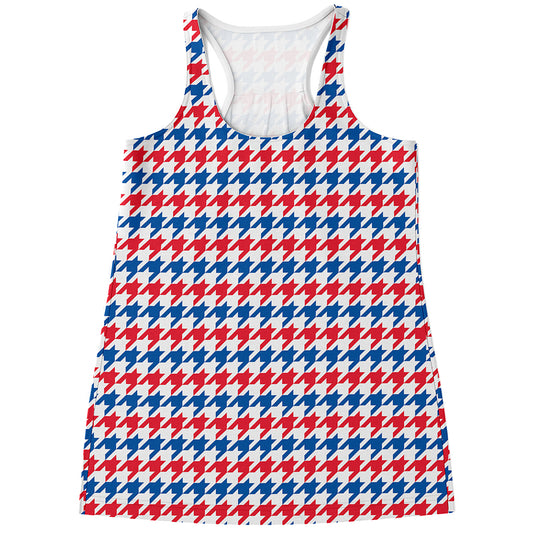 Red Blue And White Houndstooth Print Women's Racerback Tank Top