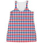 Red Blue And White Houndstooth Print Women's Racerback Tank Top