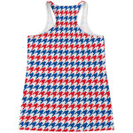 Red Blue And White Houndstooth Print Women's Racerback Tank Top