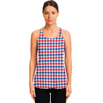 Red Blue And White Houndstooth Print Women's Racerback Tank Top