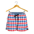 Red Blue And White Houndstooth Print Women's Shorts