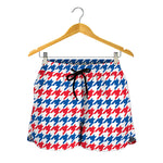 Red Blue And White Houndstooth Print Women's Shorts