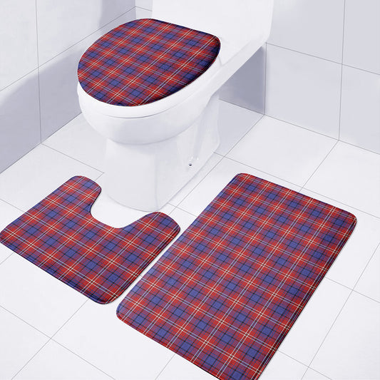 Red Blue And White Tartan Pattern Print 3 Piece Bath Mat Set