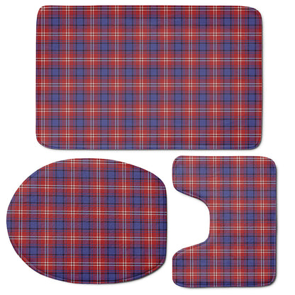 Red Blue And White Tartan Pattern Print 3 Piece Bath Mat Set