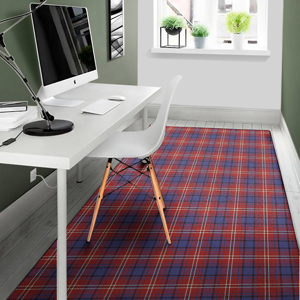 Red Blue And White Tartan Pattern Print Area Rug