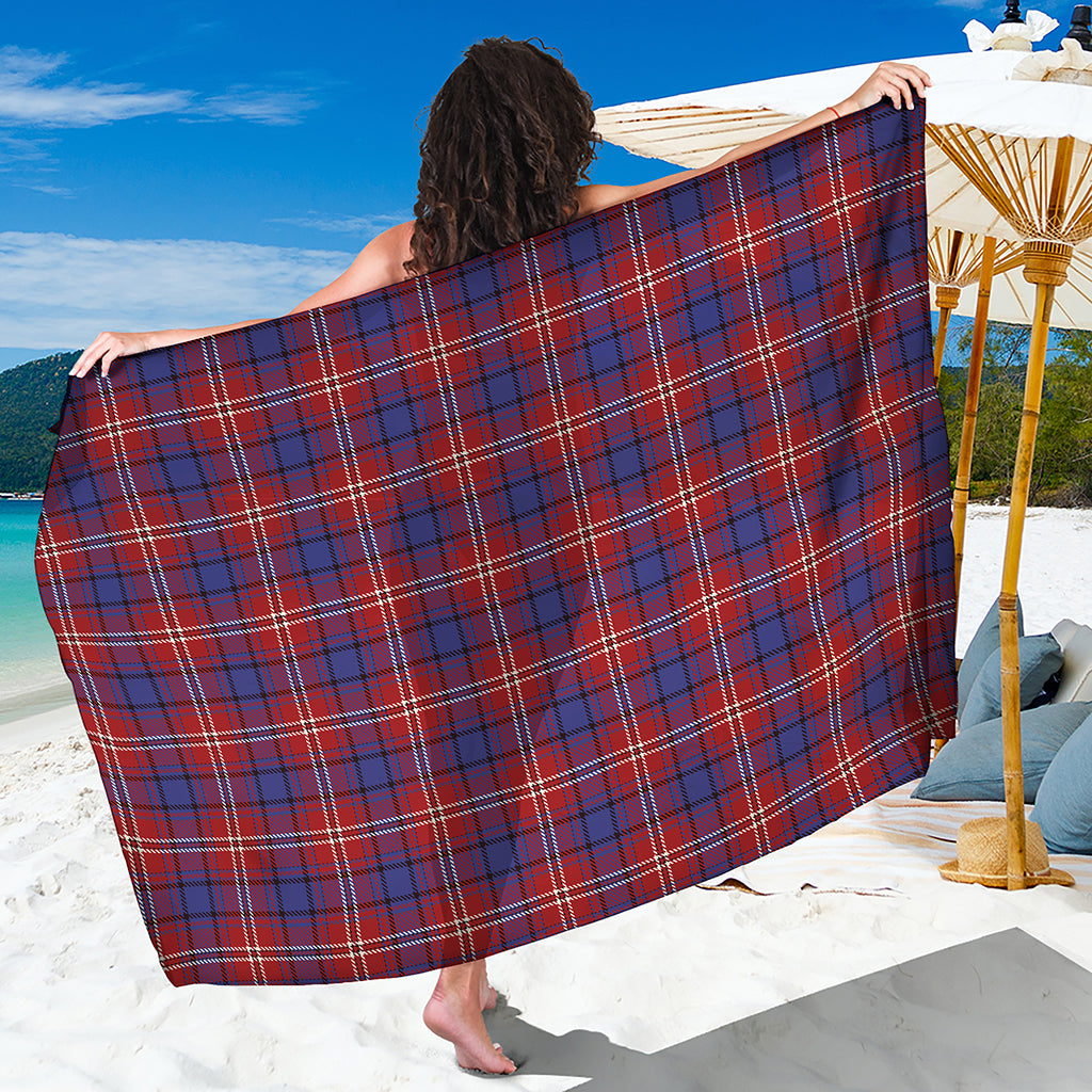 Red Blue And White Tartan Pattern Print Beach Sarong Wrap