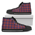 Red Blue And White Tartan Pattern Print Black High Top Sneakers
