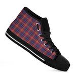 Red Blue And White Tartan Pattern Print Black High Top Shoes
