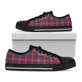 Red Blue And White Tartan Pattern Print Black Low Top Sneakers