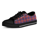 Red Blue And White Tartan Pattern Print Black Low Top Shoes