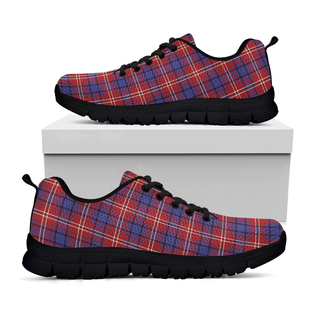 Red Blue And White Tartan Pattern Print Black Sneakers