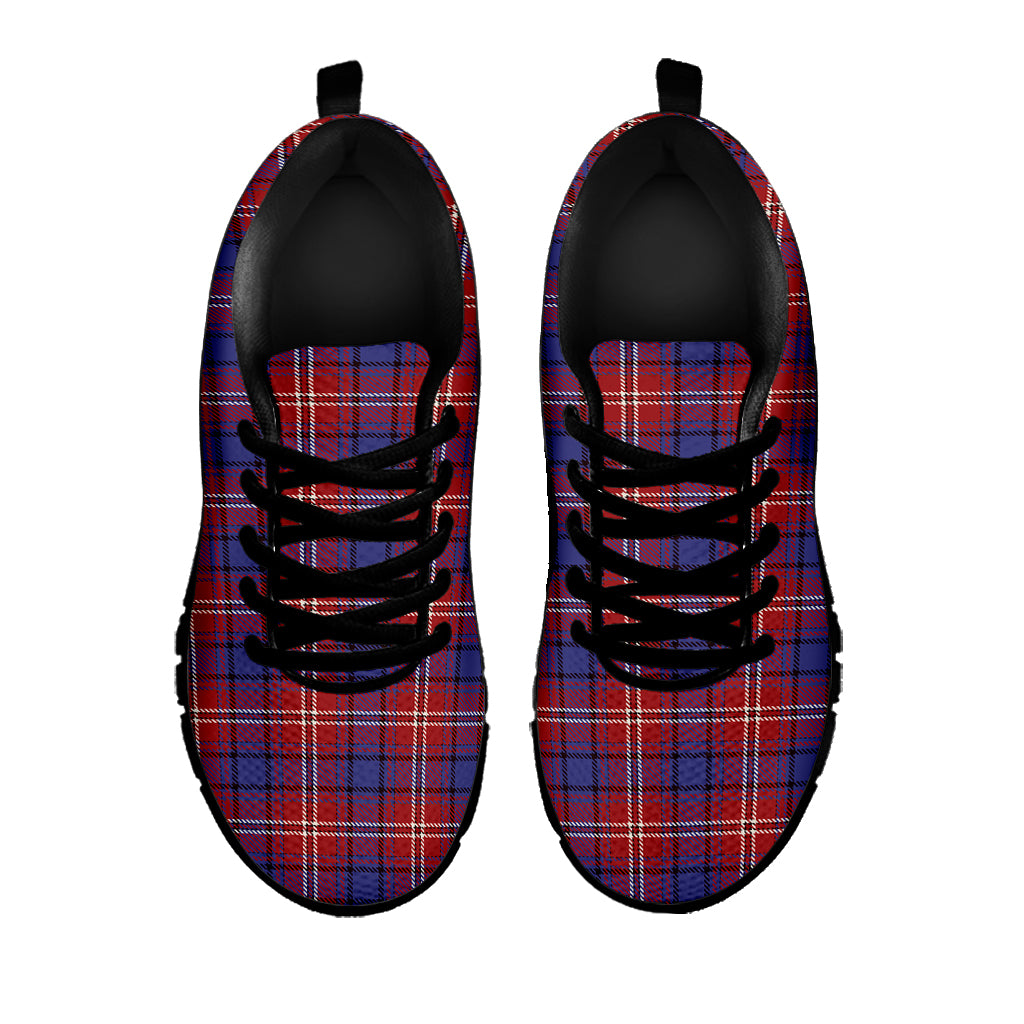 Red Blue And White Tartan Pattern Print Black Sneakers
