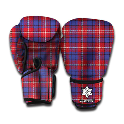 Red Blue And White Tartan Pattern Print Boxing Gloves