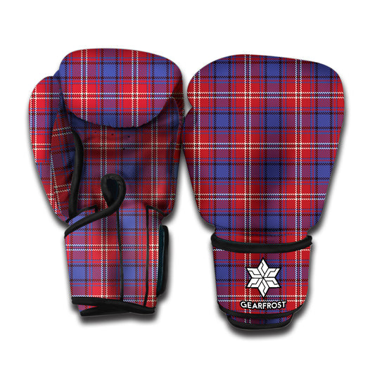 Red Blue And White Tartan Pattern Print Boxing Gloves