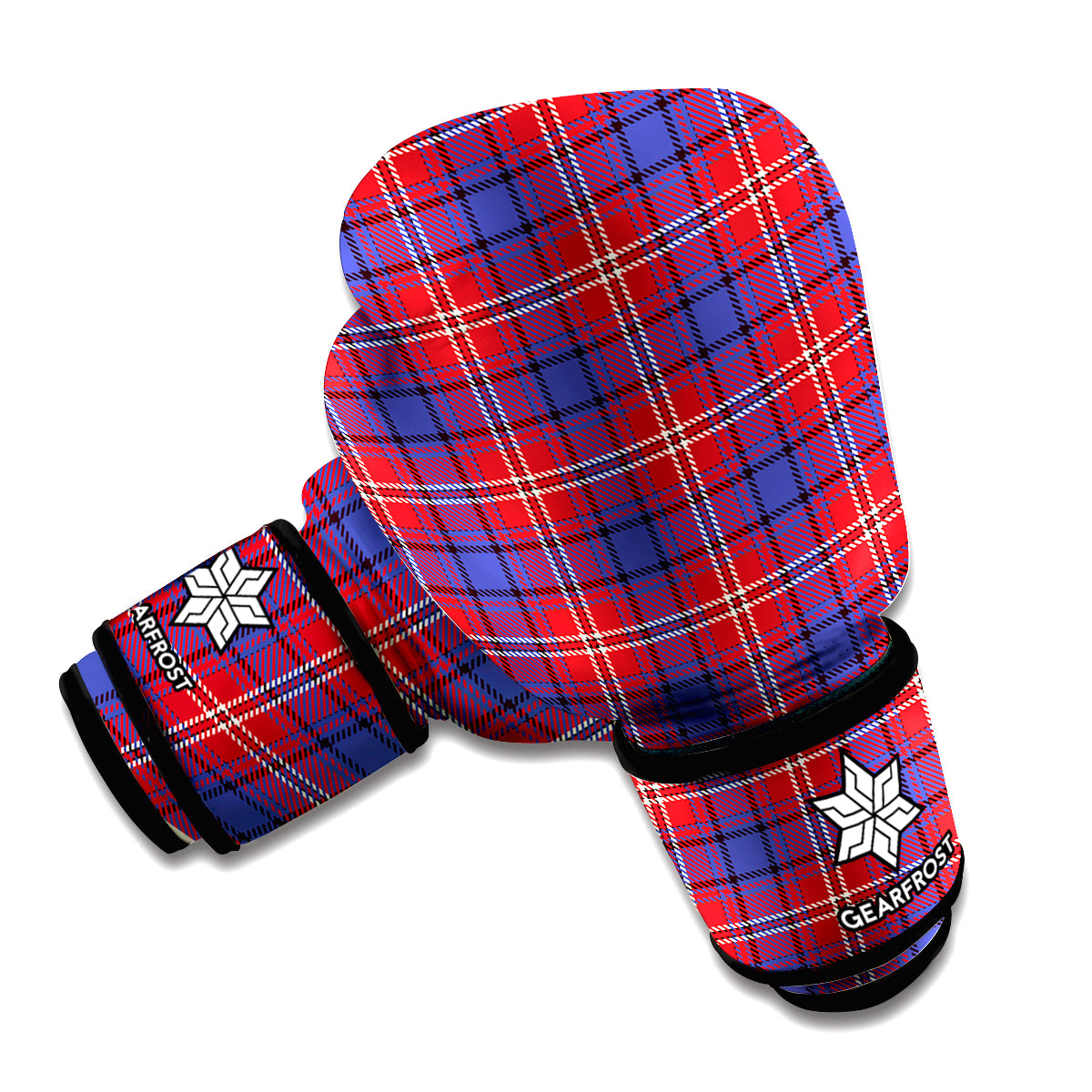 Red Blue And White Tartan Pattern Print Boxing Gloves