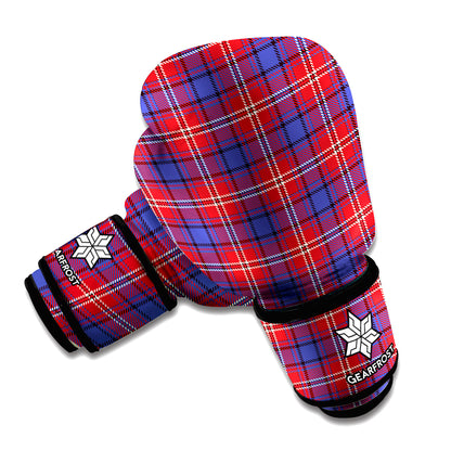 Red Blue And White Tartan Pattern Print Boxing Gloves