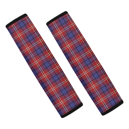Red Blue And White Tartan Pattern Print Car Seat Belt Covers