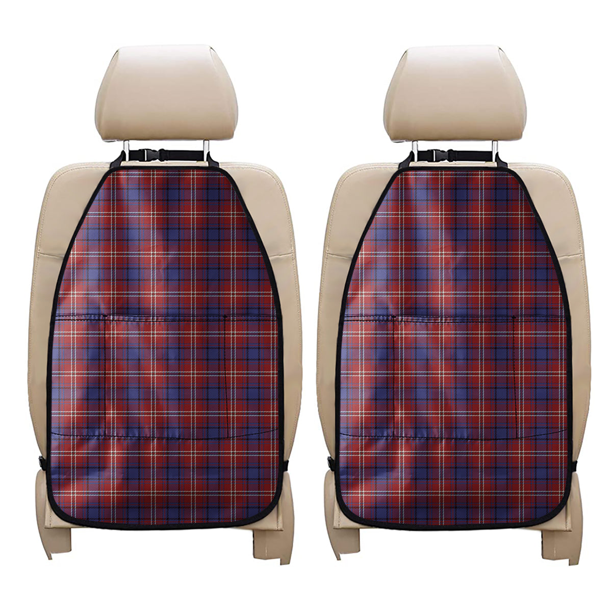 Red Blue And White Tartan Pattern Print Car Seat Organizers