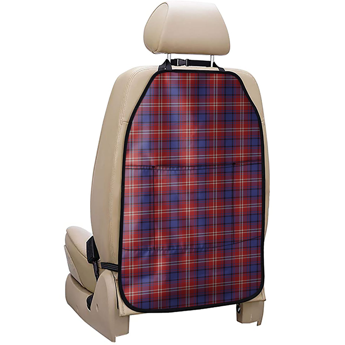 Red Blue And White Tartan Pattern Print Car Seat Organizers