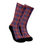 Red Blue And White Tartan Pattern Print Crew Socks