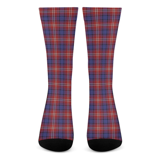 Red Blue And White Tartan Pattern Print Crew Socks