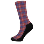 Red Blue And White Tartan Pattern Print Crew Socks