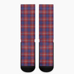 Red Blue And White Tartan Pattern Print Crew Socks