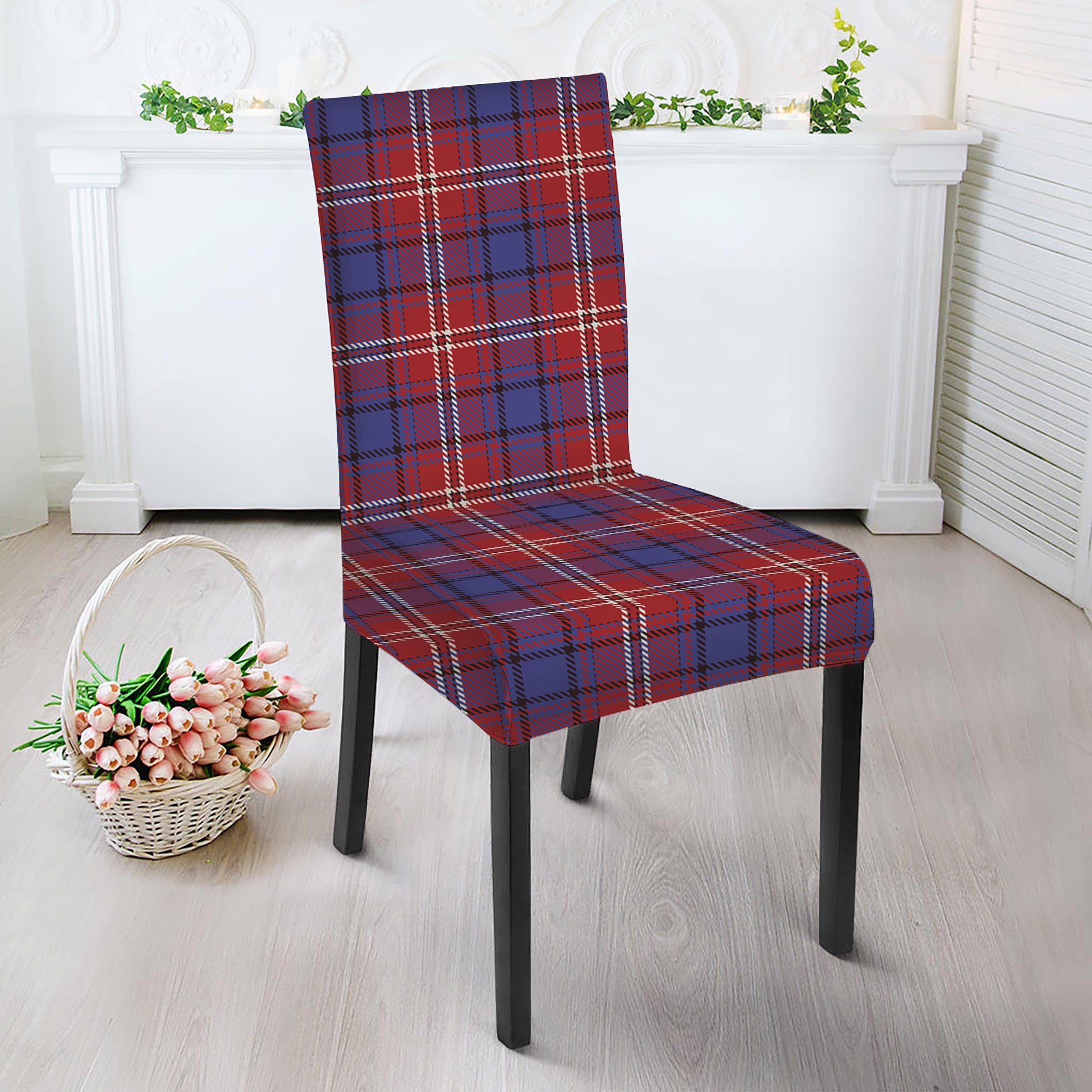 Red Blue And White Tartan Pattern Print Dining Chair Slipcover