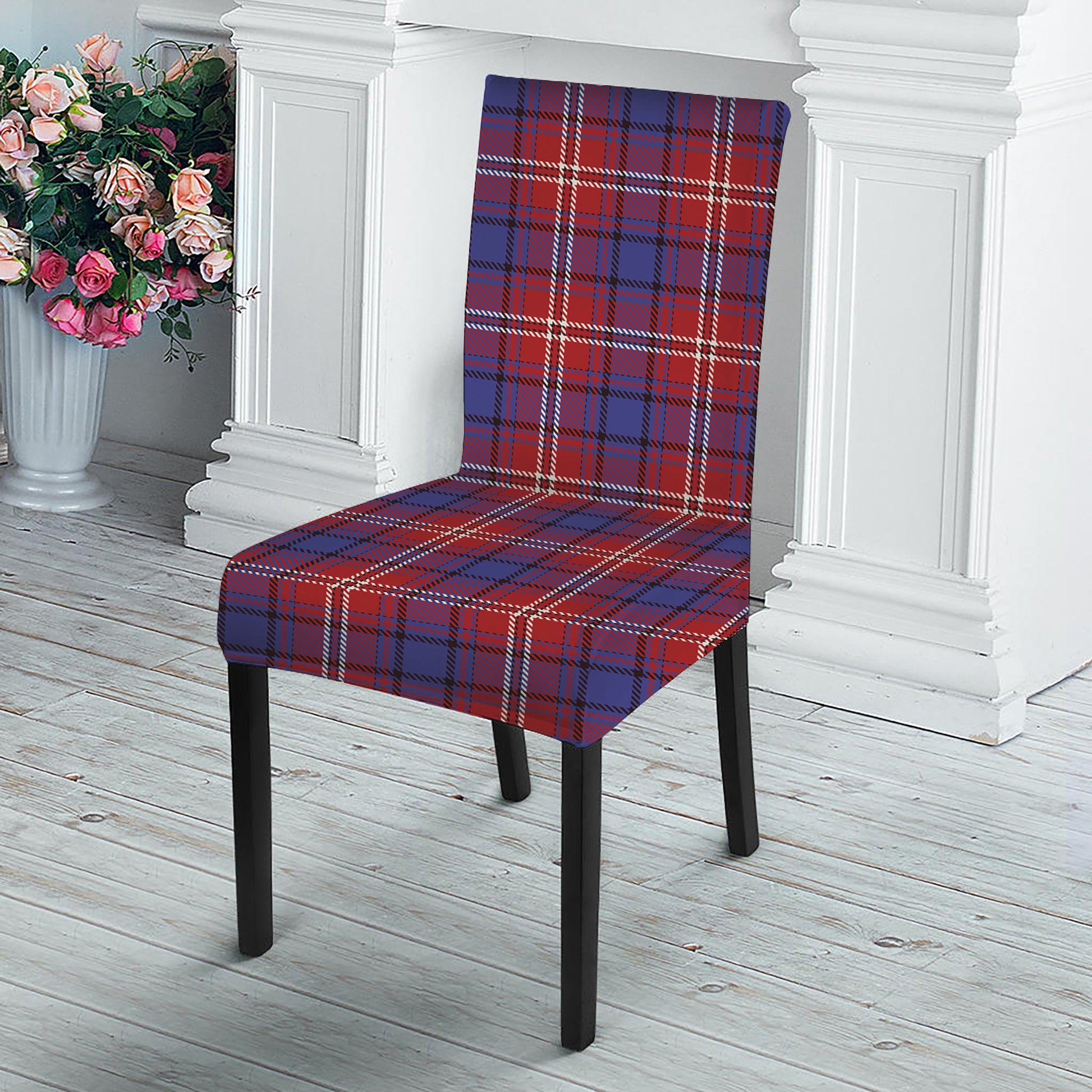 Red Blue And White Tartan Pattern Print Dining Chair Slipcover