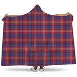 Red Blue And White Tartan Pattern Print Hooded Blanket