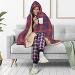 Red Blue And White Tartan Pattern Print Hooded Blanket