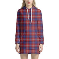 Red Blue And White Tartan Pattern Print Pullover Hoodie Dress