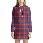 Red Blue And White Tartan Pattern Print Hoodie Dress