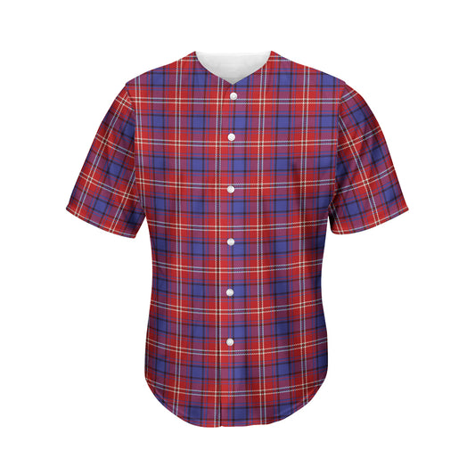 Red Blue And White Tartan Pattern Print Men's Baseball Jersey
