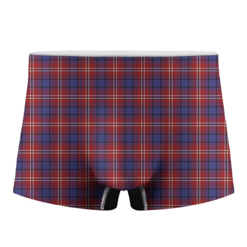 Red Blue And White Tartan Pattern Print Men's Boxer Briefs