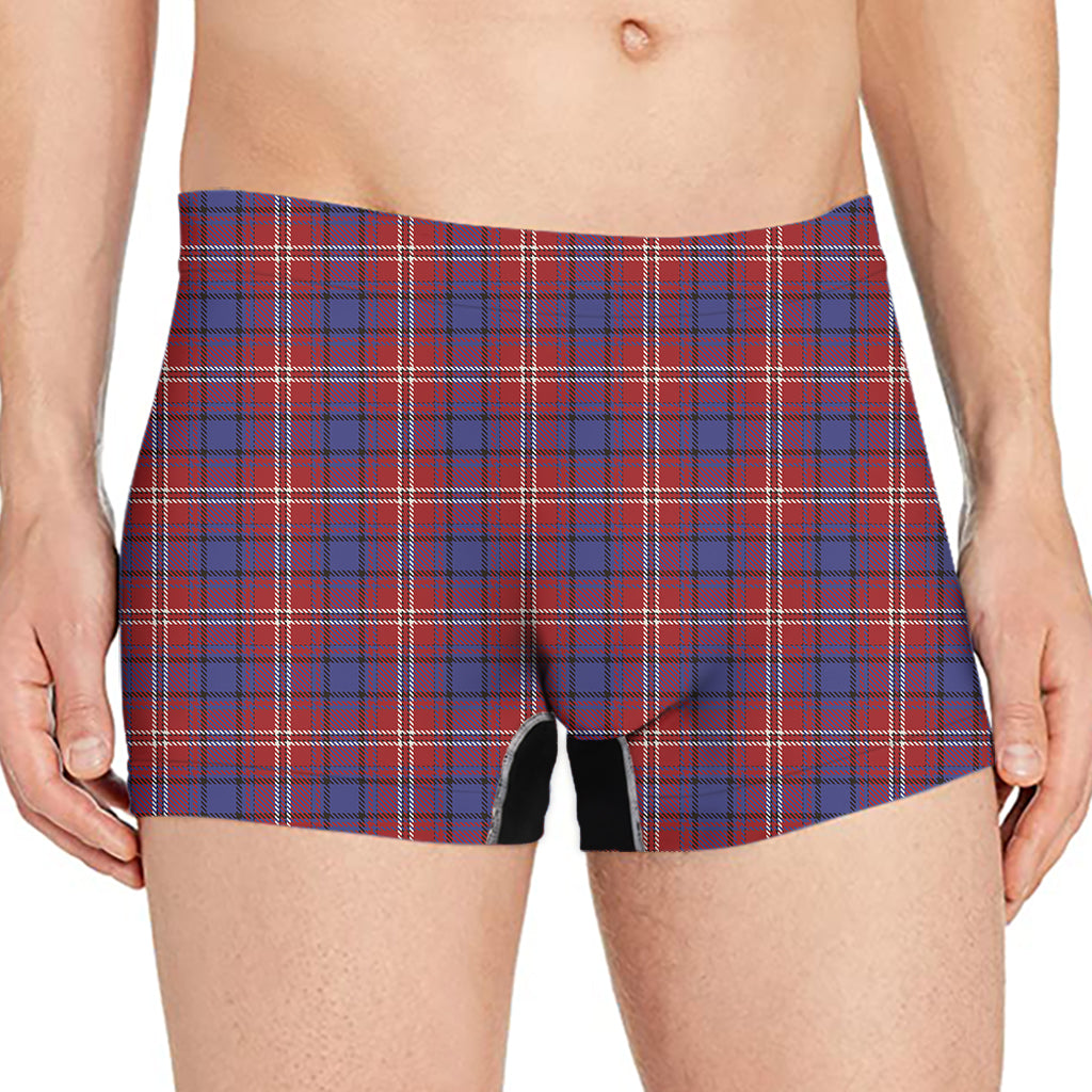 Red Blue And White Tartan Pattern Print Men's Boxer Briefs