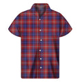 Red Blue And White Tartan Pattern Print Men's Short Sleeve Shirt