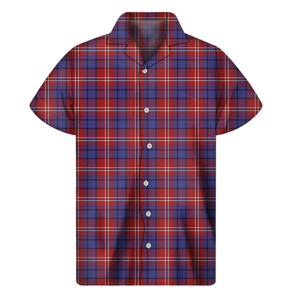 Red Blue And White Tartan Pattern Print Men's Short Sleeve Shirt