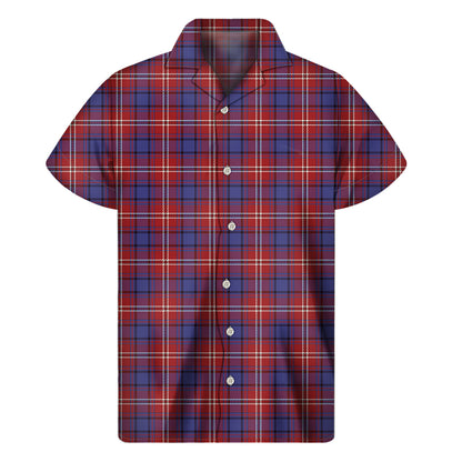 Red Blue And White Tartan Pattern Print Men's Short Sleeve Shirt