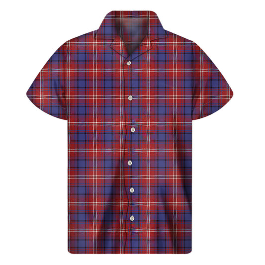 Red Blue And White Tartan Pattern Print Men's Short Sleeve Shirt