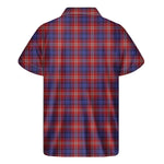 Red Blue And White Tartan Pattern Print Men's Short Sleeve Shirt