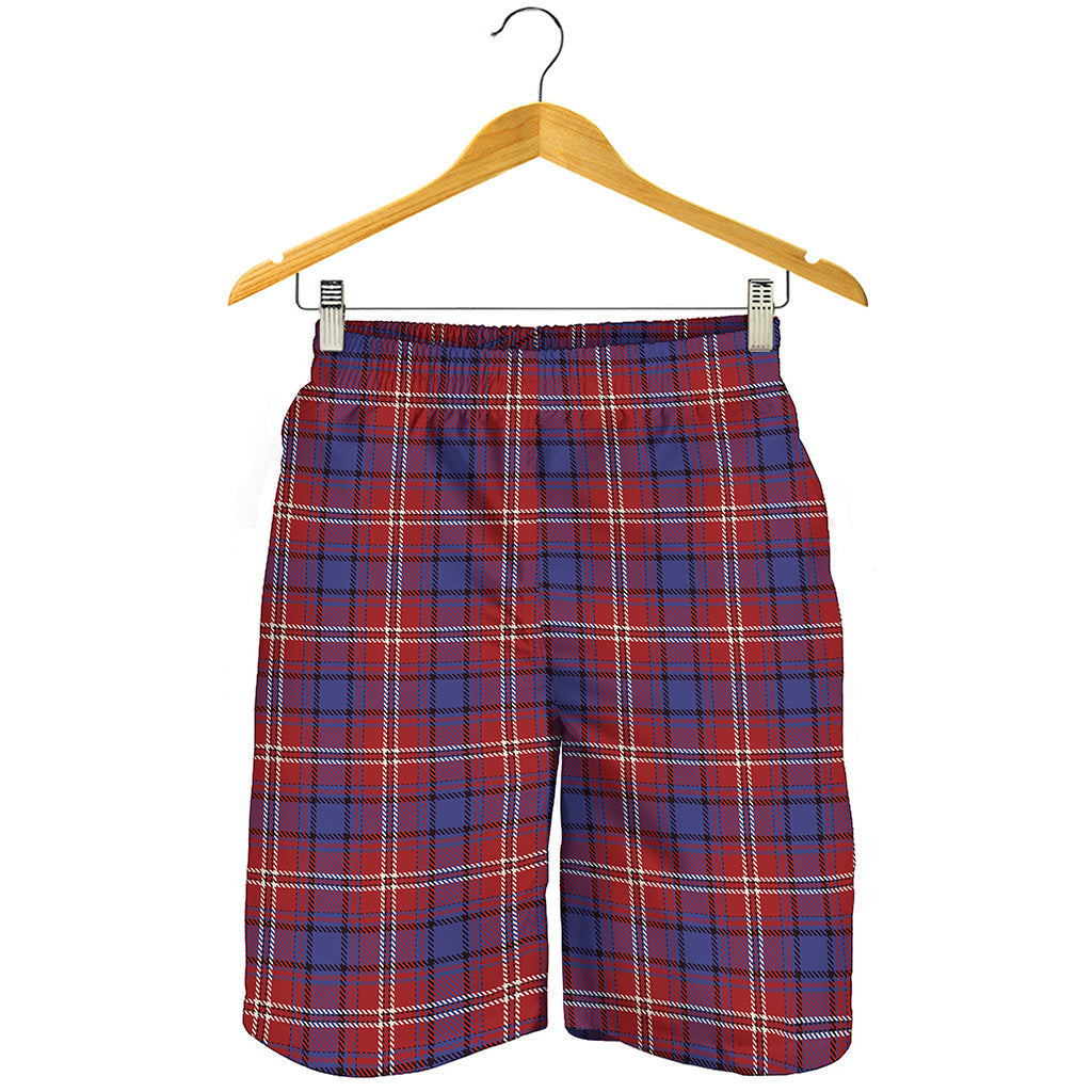 Red Blue And White Tartan Pattern Print Men's Shorts