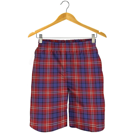 Red Blue And White Tartan Pattern Print Men's Shorts